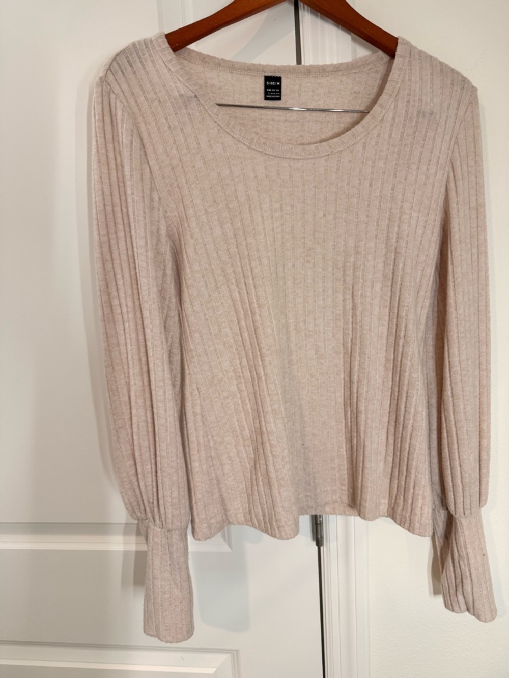 SHEIN Ribbed Knit Long Sleeve Sweater in Light Beige